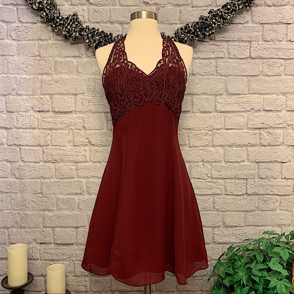 ❗️3/$20❗️Celavie Burgundy Dress w/ Lace and Sparkle